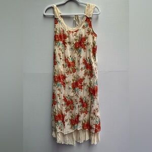Vintage Cream Red Floral Sleeveless Maxi Sundress XS S